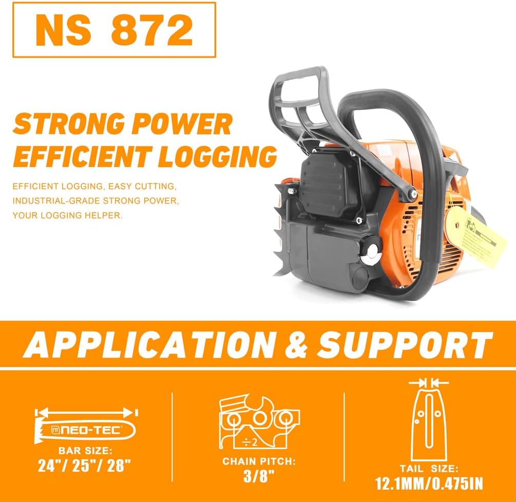 Gas Chainsaw with 28 inch Guide Bar, 2-Cycle 72cc Gasoline Power E307