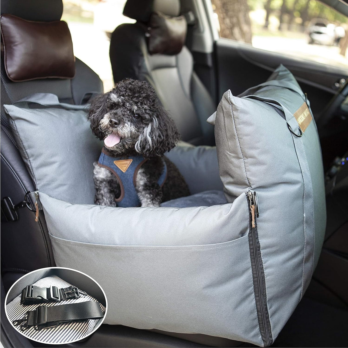 Dog Car Seat with Front & Back Protection and 2 Adjustable Dog Leashes S190