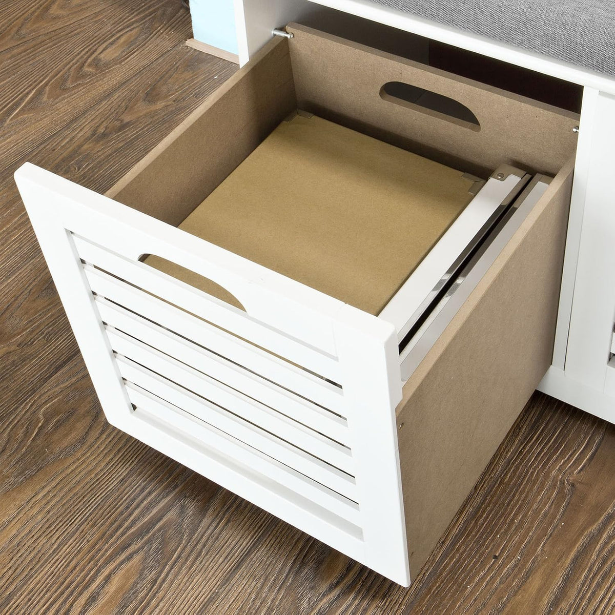 White Storage Bench with 2 Drawers & Removable Seat Cushion T247
