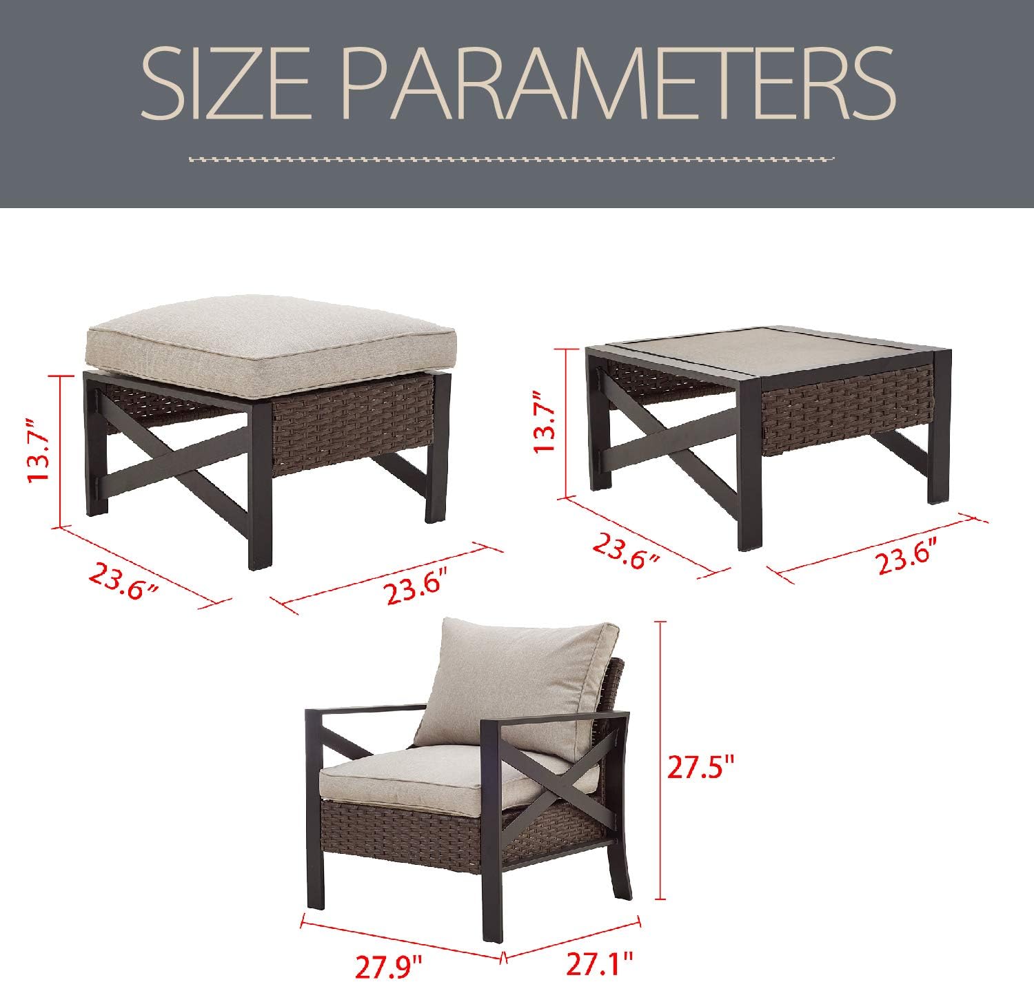 5 Piece Outdoor Wicker Conversation Sofa Set with Cushion and Coffee Table D362
