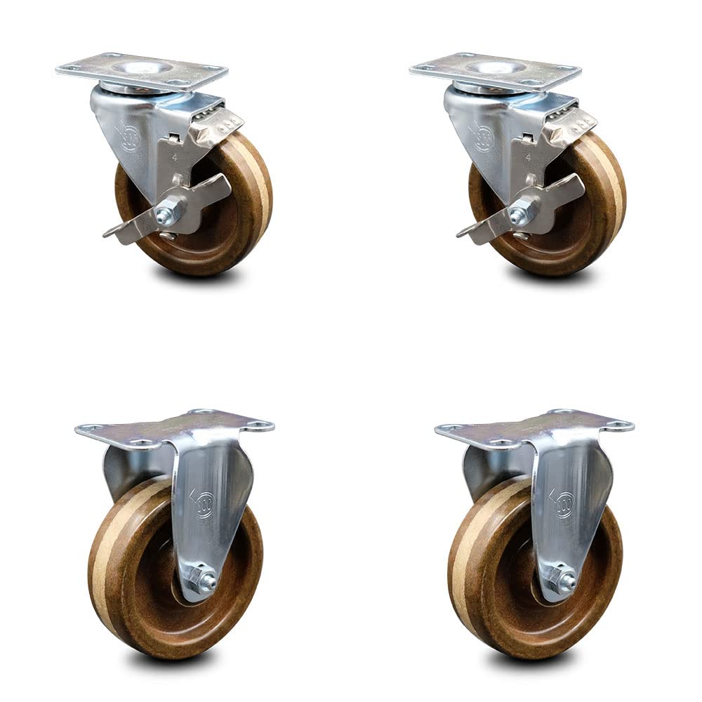 4” x 1.5 Brown High Temperature Phenolic Wheels Caster Set of 4 H52610