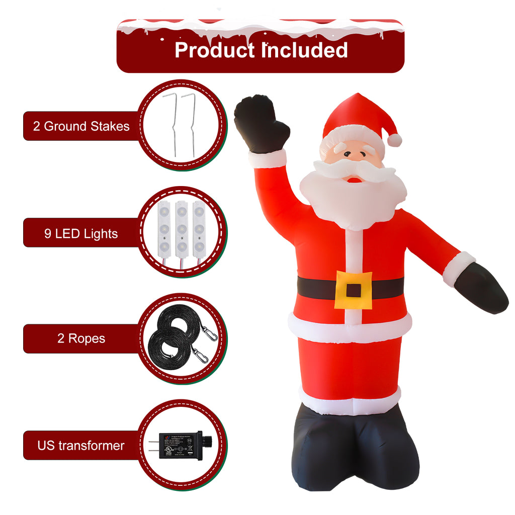 8FT Tall Inflatable Santa with Rope Floor Stakes D6124