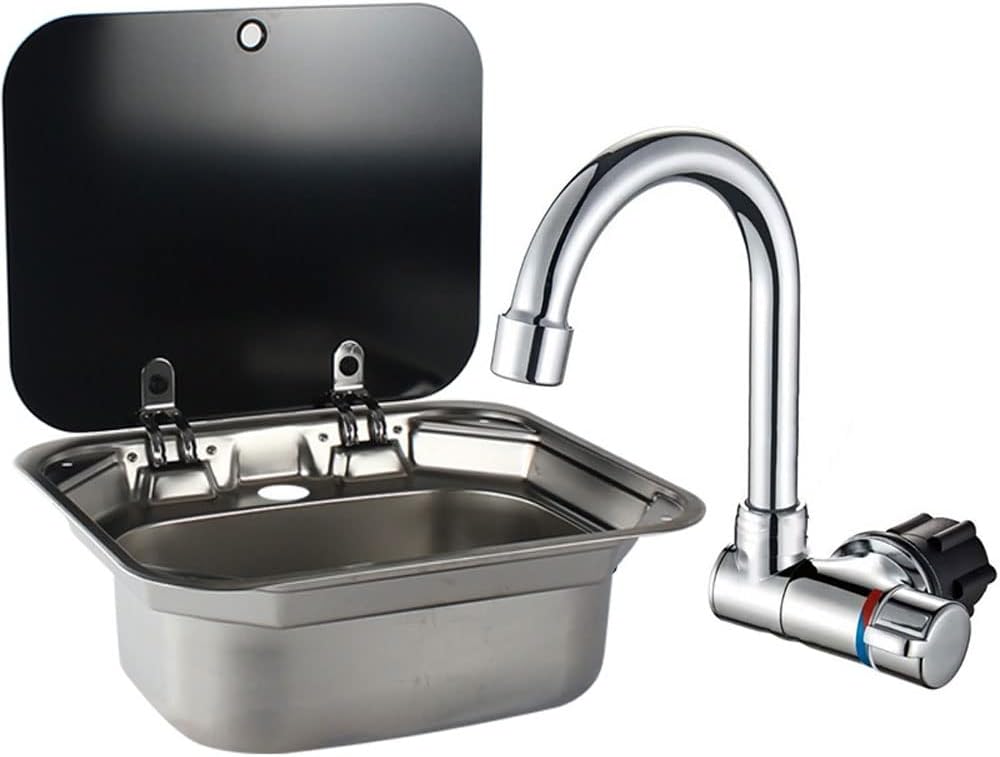 Stainless Steel Hand Wash Basin Sink with Tempered Glass Cover B793902