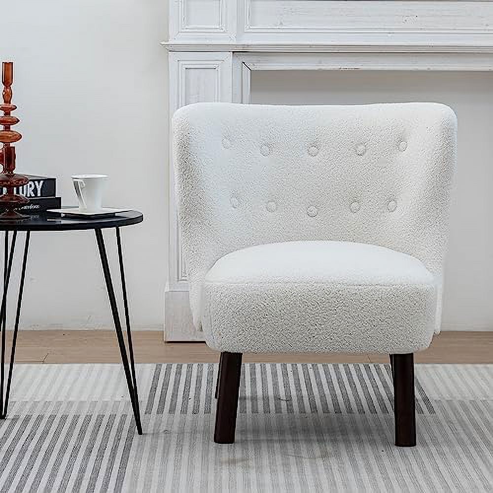 White Armless Accent Chair with Wood Legs E135