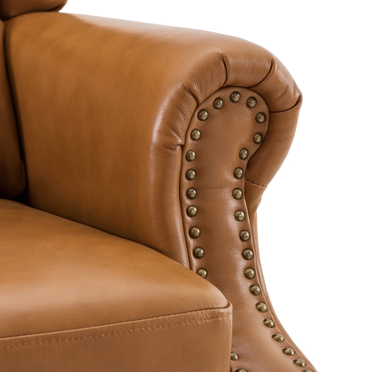 Genuine Leather Recliner with Nailhead Trims and Solid Wood Legs T753344