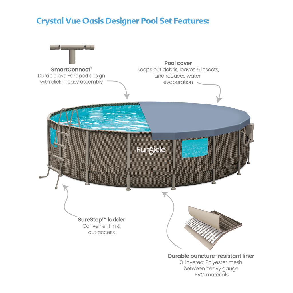 18 ft Crystal Vue Oasis Designer Pool, Round Above Ground Frame Swimming Pool N8933