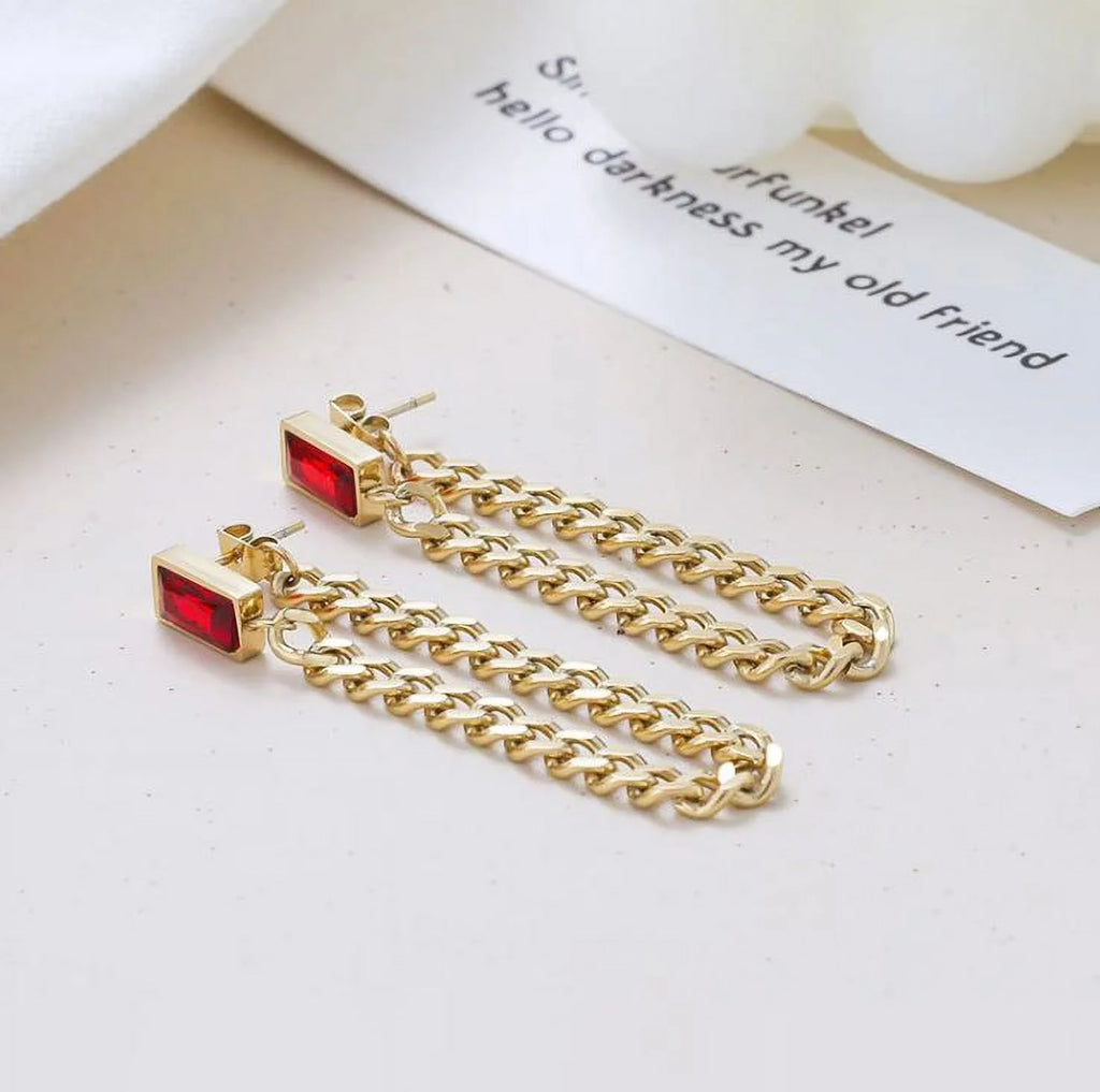 18K Gold Plated Stainless Steel Baguette Chain Earrings O8707