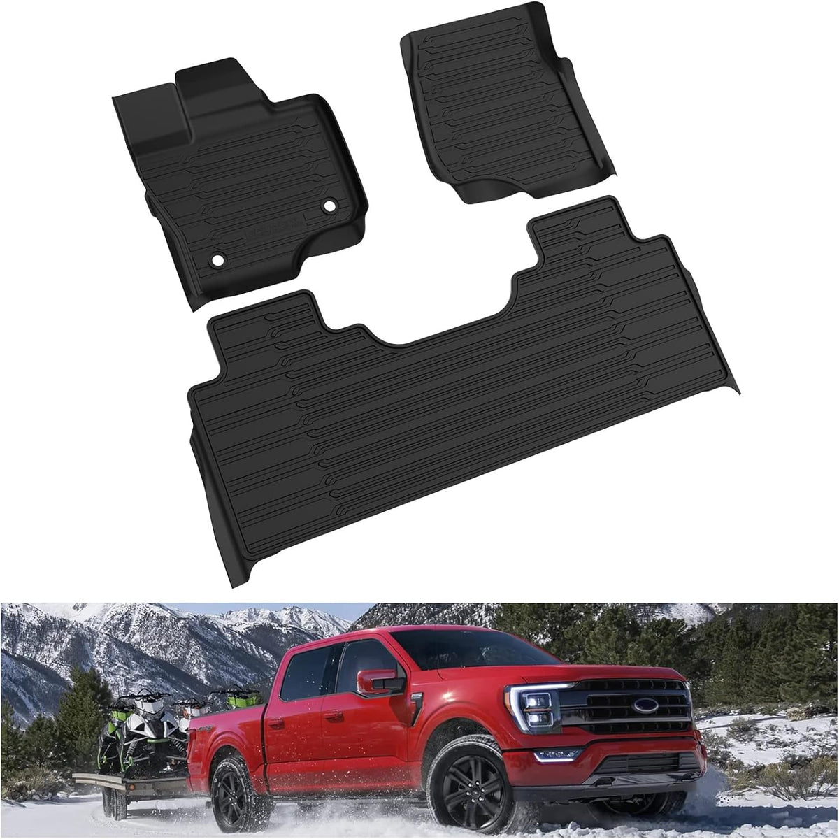 F150 Floor Mats for 2021 2022 Ford F-150 SuperCrew Cab All Weather Custom Fit Liners with Under Seat Lux Box A62673