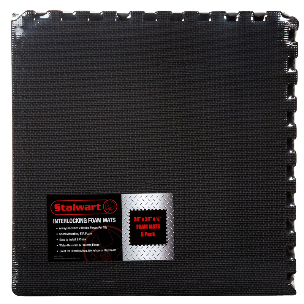 Interlocking EVA Foam Floor Tiles, Set of 6, Black E258291