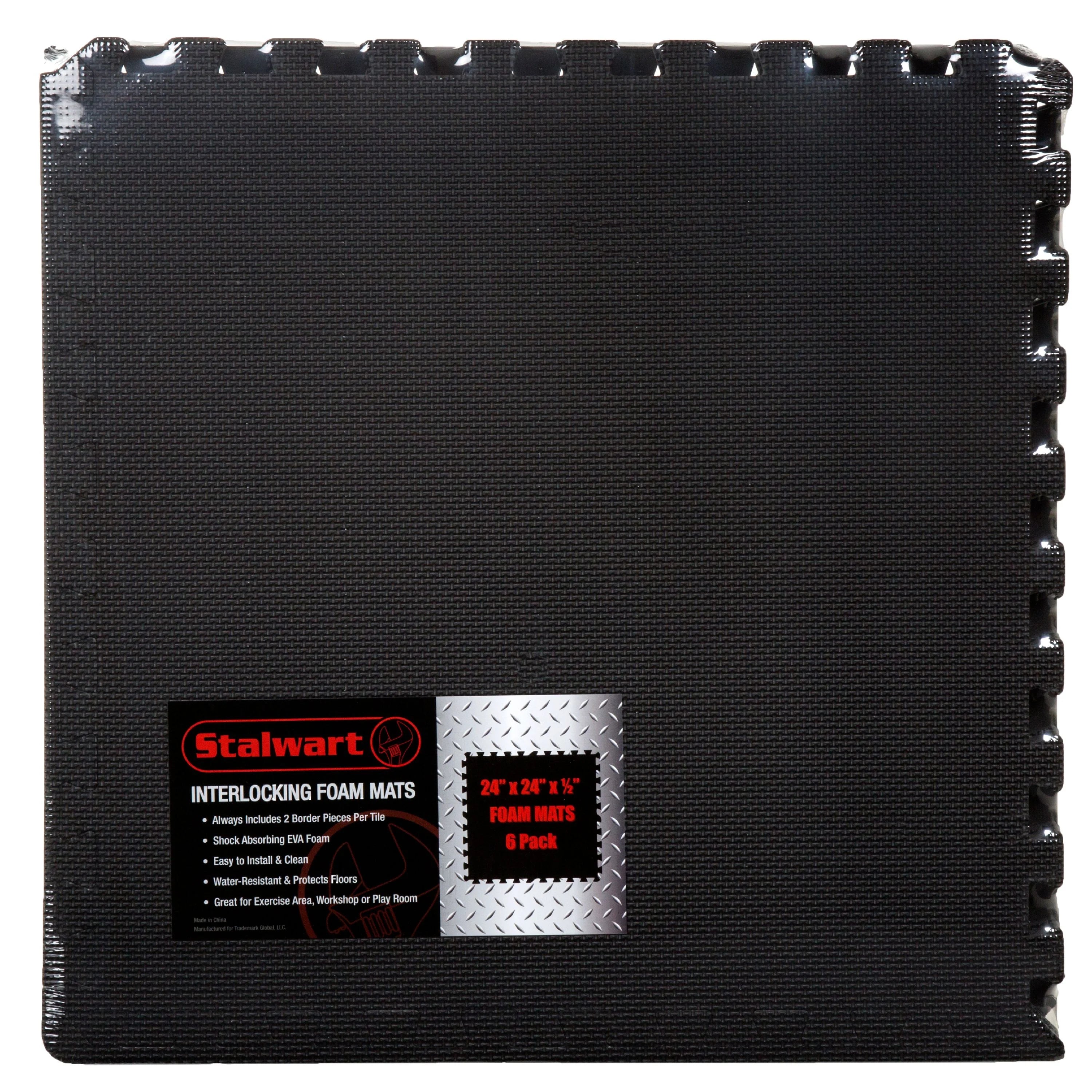 Interlocking EVA Foam Floor Tiles, Set of 6, Black E258291