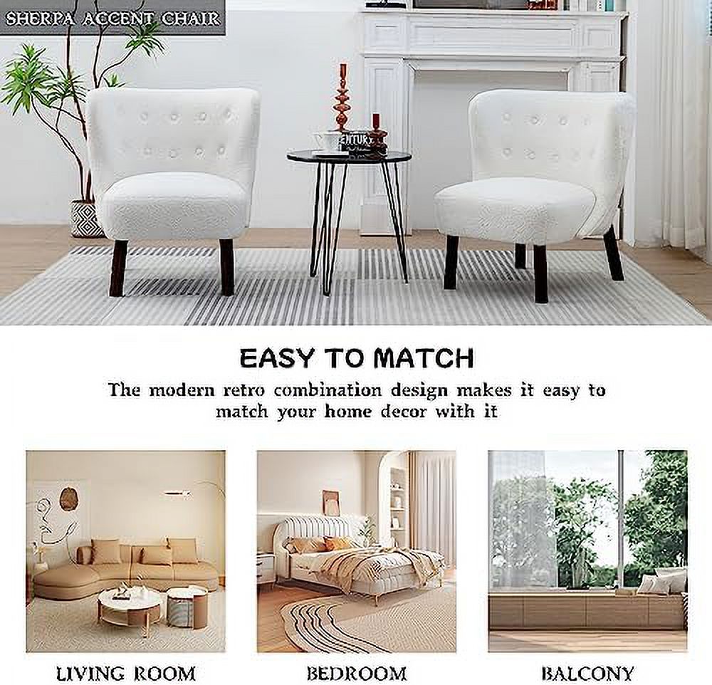 White Armless Accent Chair with Wood Legs E135