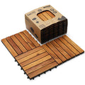 Interlocking Deck Tile (Pack of 10, 12"x12") Acacia Hardwood Patio Tile in Solid Acacia Wooden Oiled Finish Waterproof Golden Teak Color T835