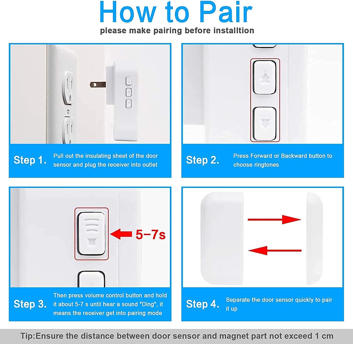 Wireless Door Open Chime with 3 Receiver 3 Magnetic Sensor R206276