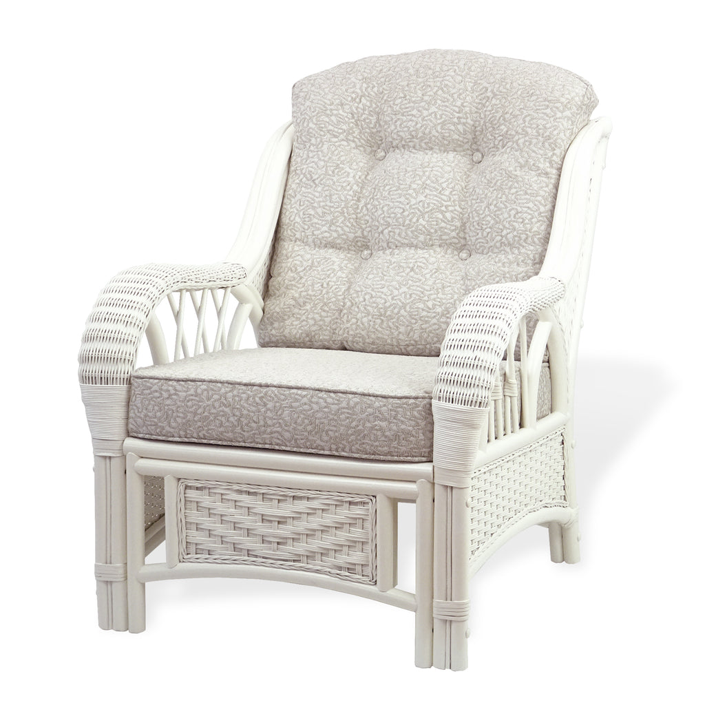 Rattan Wicker Living Room Set 4 Pieces: 2 Lounge Chair ThreeSeater/Sofa Coffee Table White Color with Cushion U3566