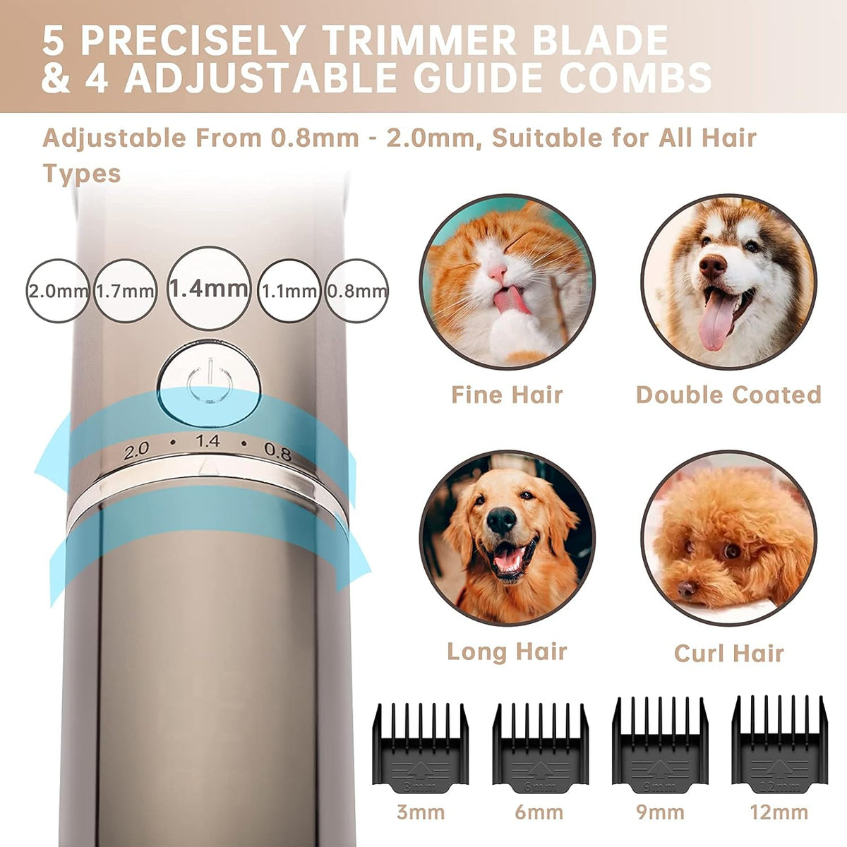 Cordless Dog Clippers for Grooming Pet Hair Trimmer, Rechargeable Electric Shaver, Pack of 2 E742