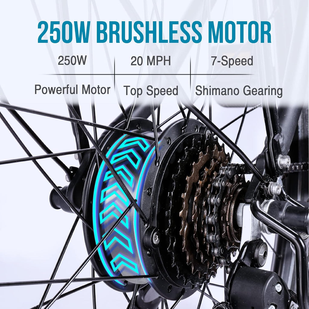 26” Electric Bike with Removable 36V 10AH Battery, 250W Brushless Motor, 7 Speed J26920
