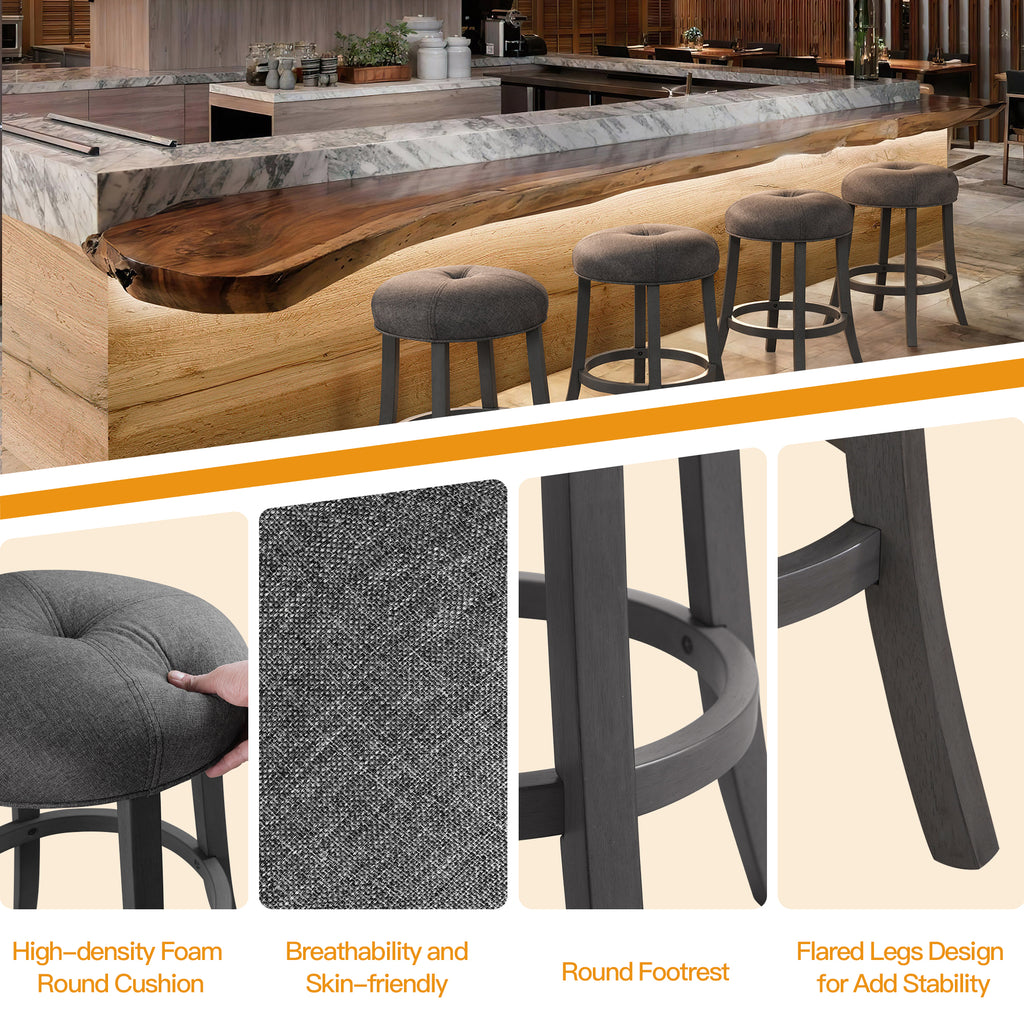 Grey Upholstered Counter Height Bar Stools Set of 2 I7988