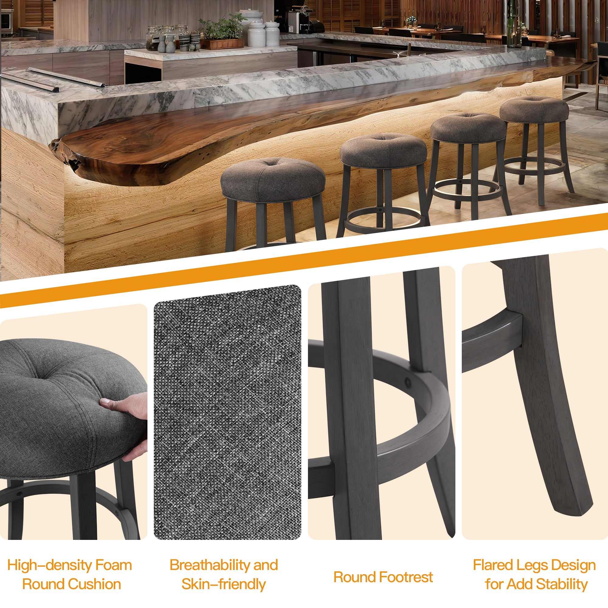 Grey Upholstered Counter Height Bar Stools Set of 2 I7988