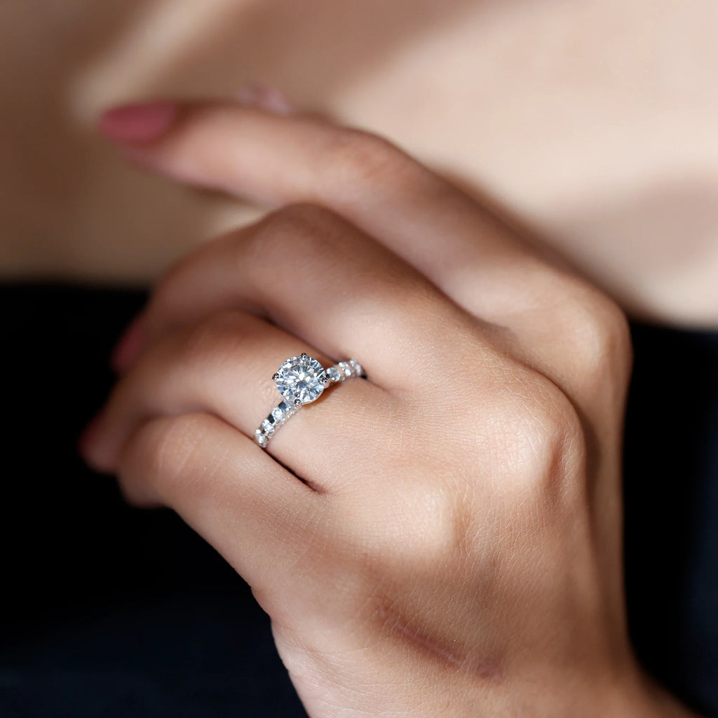 14K White Gold Moissanite Solitaire Engagement Ring with Side Stones L915543