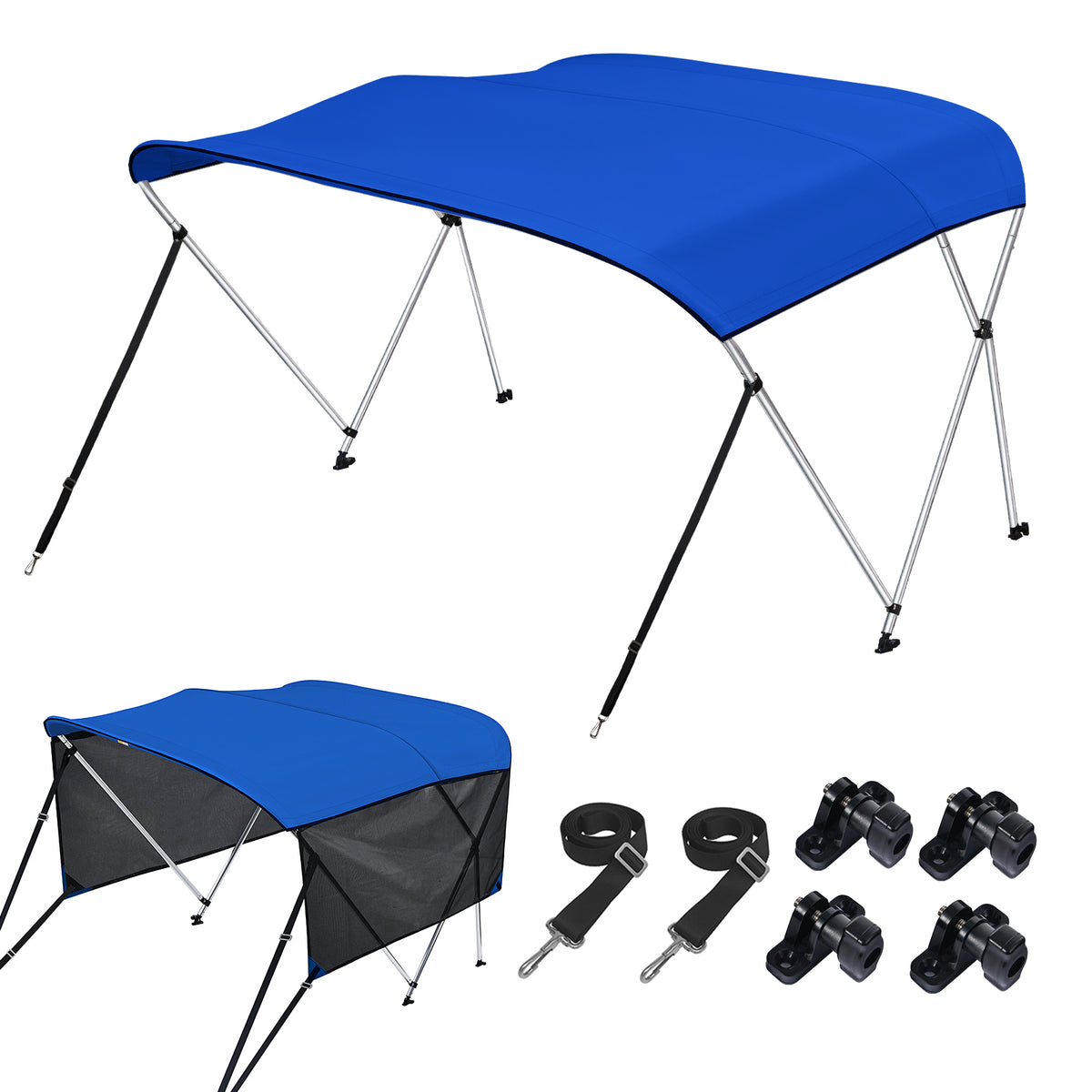 3 4 Bow Bimini Top with Mesh Sidewalls Marine Grade Canvas Top with 2 Straps Storage Boot 1 Inch Aluminum Frame O236
