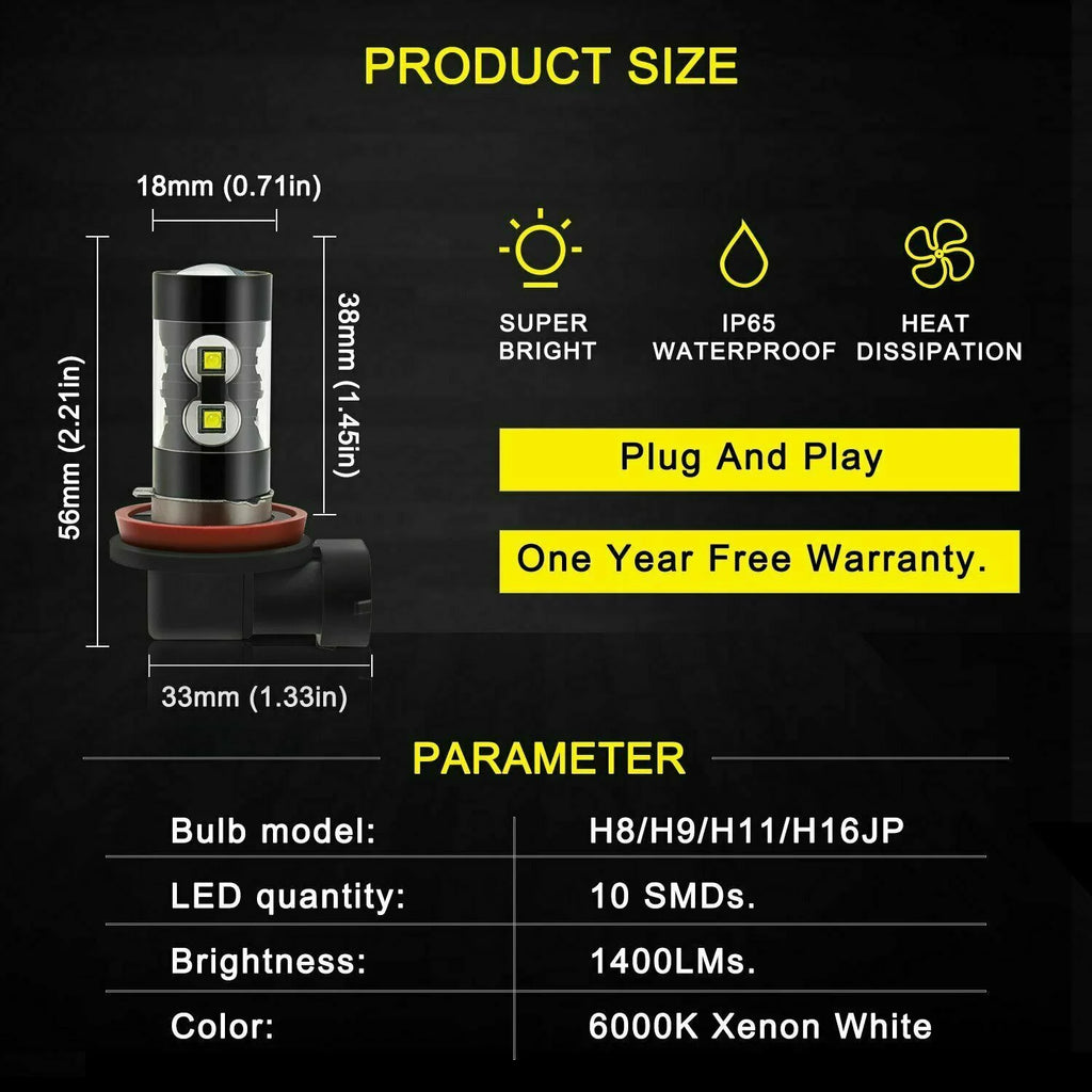 9005 H7 LED Headlight Bulbs H11 Fog Lights White 6000K W909545