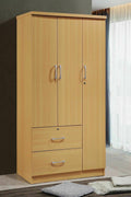 Light Brown 3-Door 2-Drawer Wardrobe Cabinet A5639