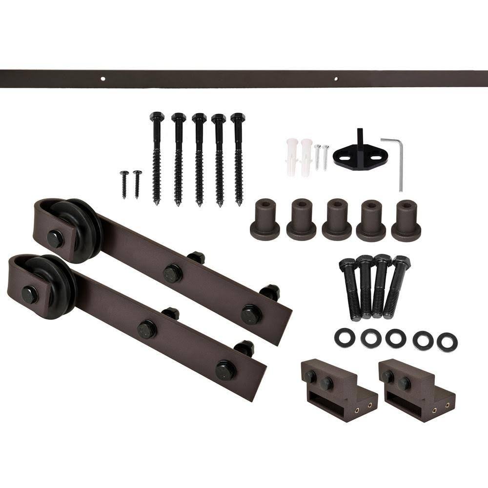 Walnut Stained Knotty Pine Wood Interior Sliding Barn Door with Hardware Kit O935944
