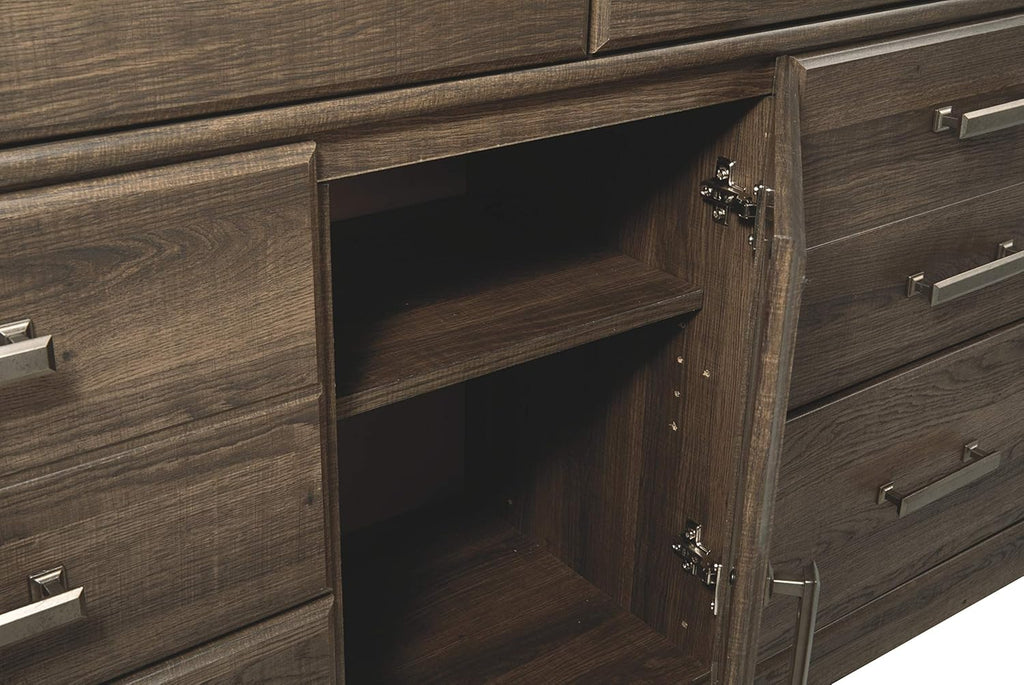 Rustic 6 Drawer Dresser with 1 Cabinet & Adjustable Shelf, Dark Brown B295