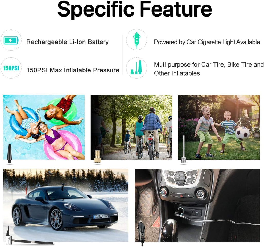 Rechargeable Portable Air Compressor Tire Inflator Electric Pump 12V DC with Digital Gauge LCD Display LED Light 150PSI M30338