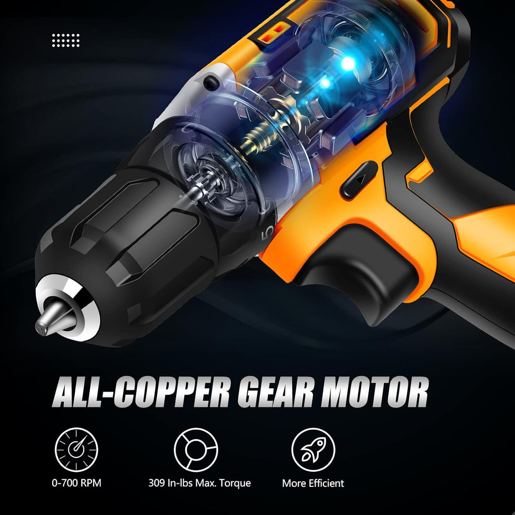 Cordless Drill/Driver Kit, 20V MAX 3/8" Compact Drill Set with 2.0A Battery, Charger, 24pcs Accessories H41655