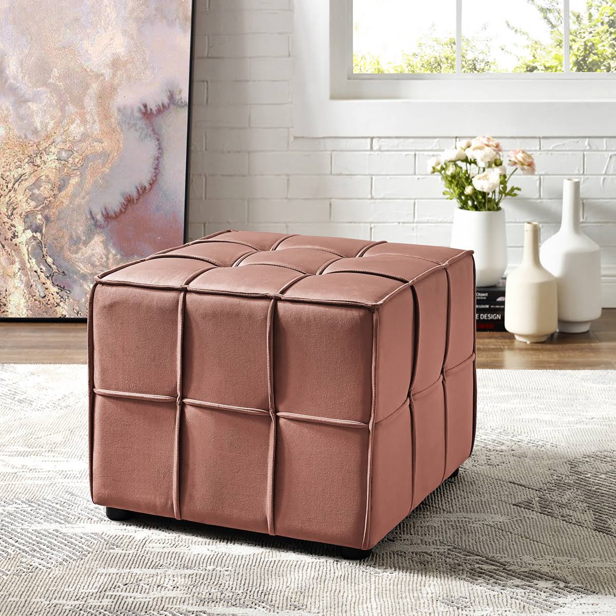 Navy Velvet Ottoman F325980
