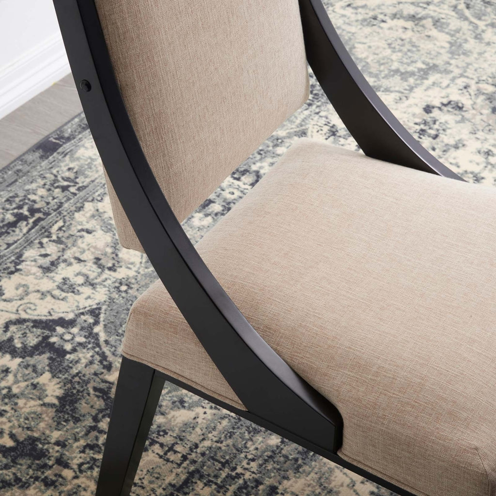 Beige Solid Wood and Fabric Dining Chairs Set of 2 O322