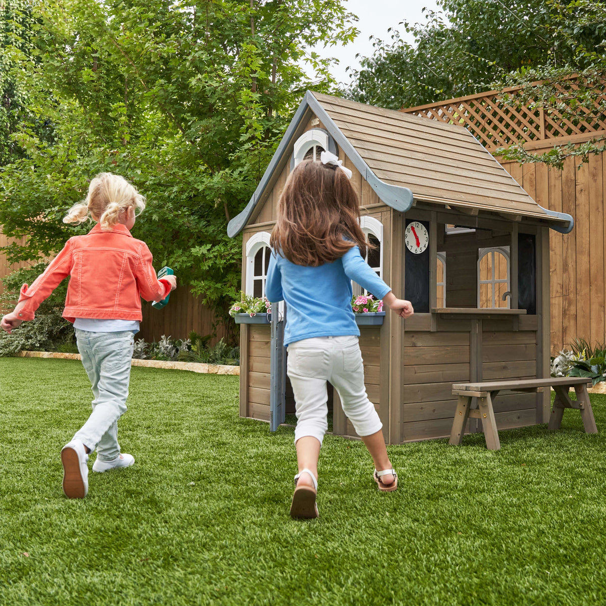 Wooden Outdoor Playhouse with Bench and Kitchen Z2617