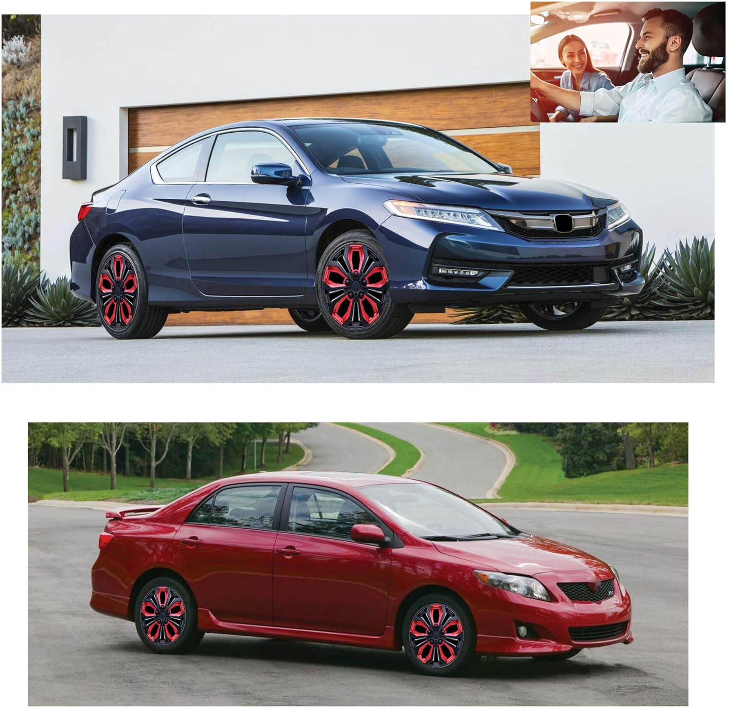 15-Inch Set of 4 Black Red Car Wheel Hubcaps R739248