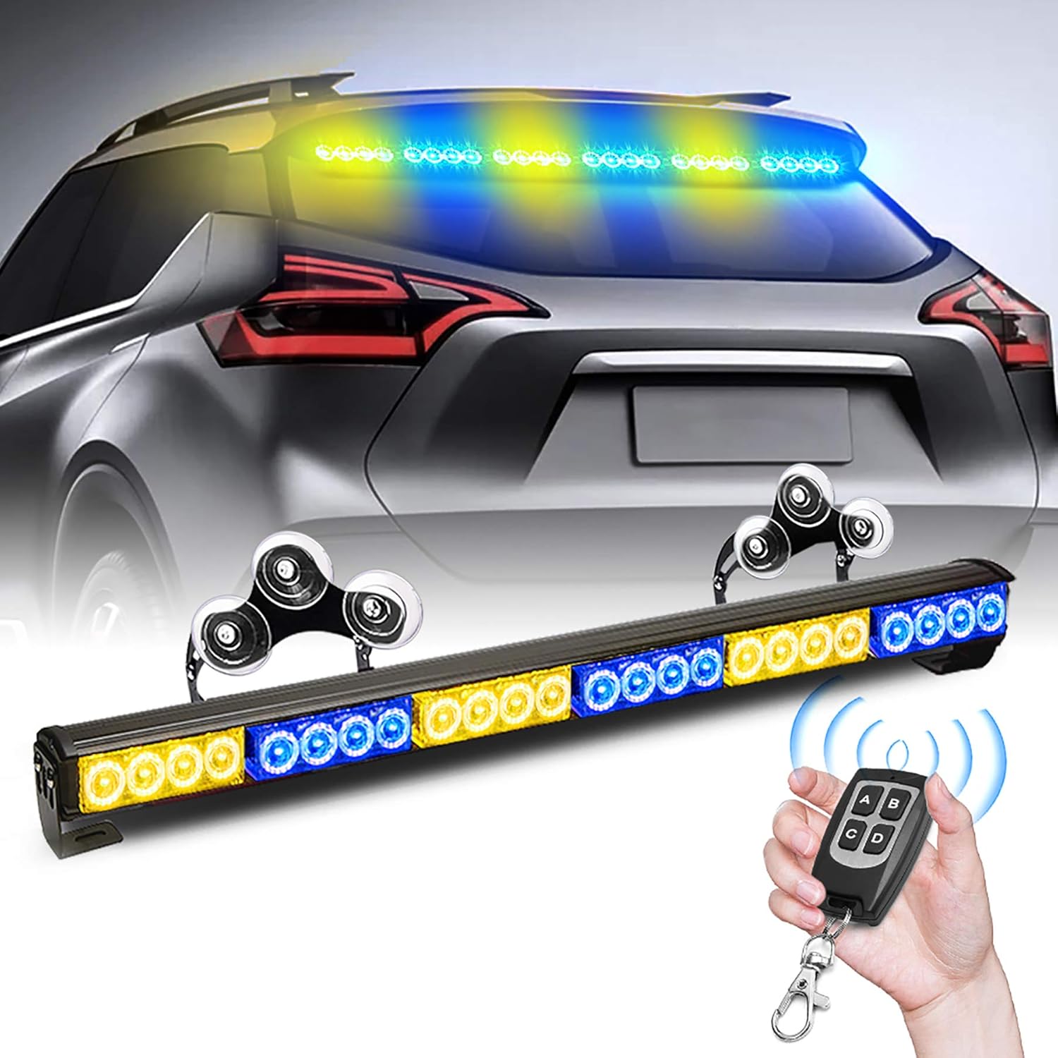 27 Inch 6 Panel LED Strobe Light Bar with Wireless Remote Control (Blue/Amber) Pack of 2 B744