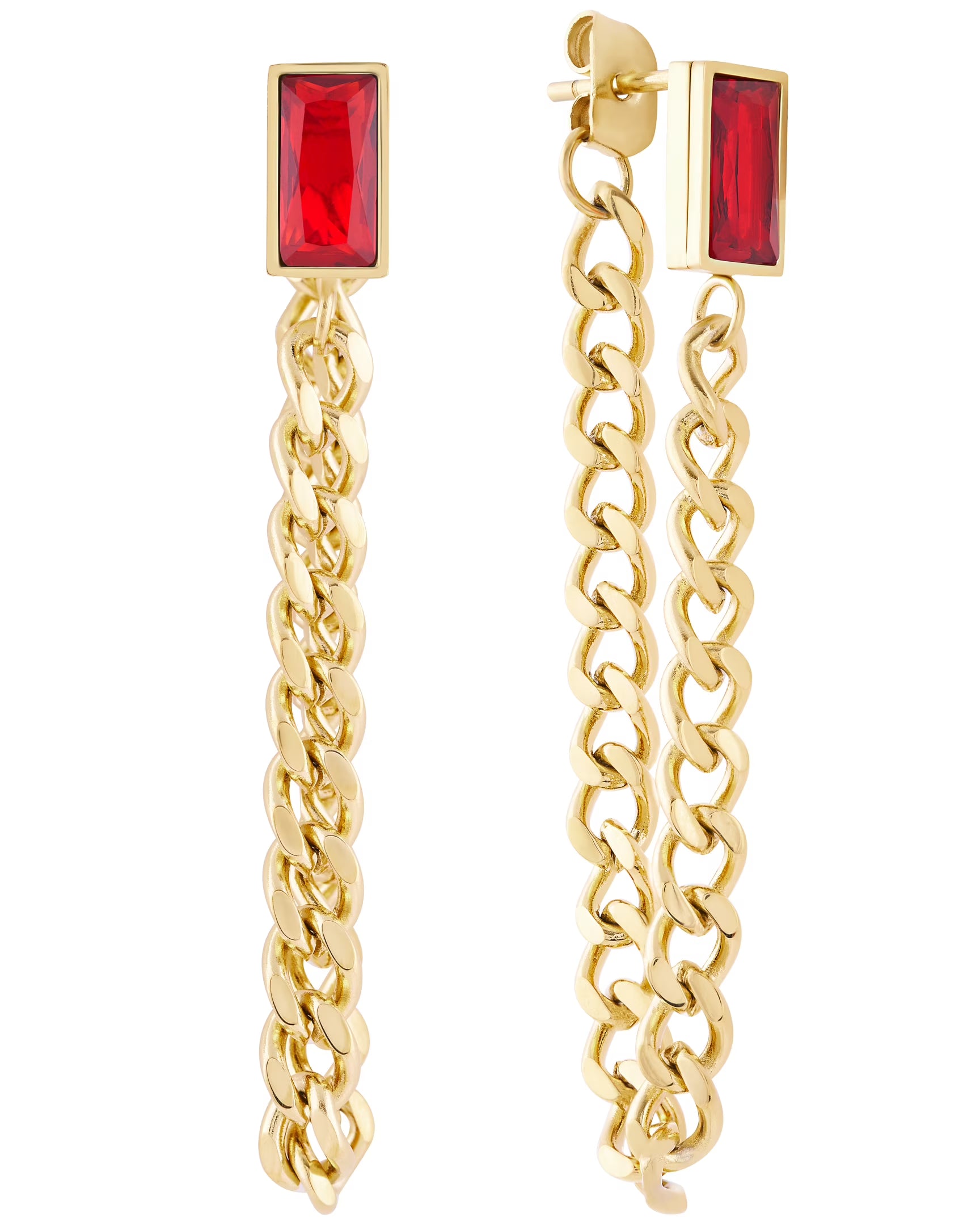 18K Gold Plated Stainless Steel Baguette Chain Earrings O8707