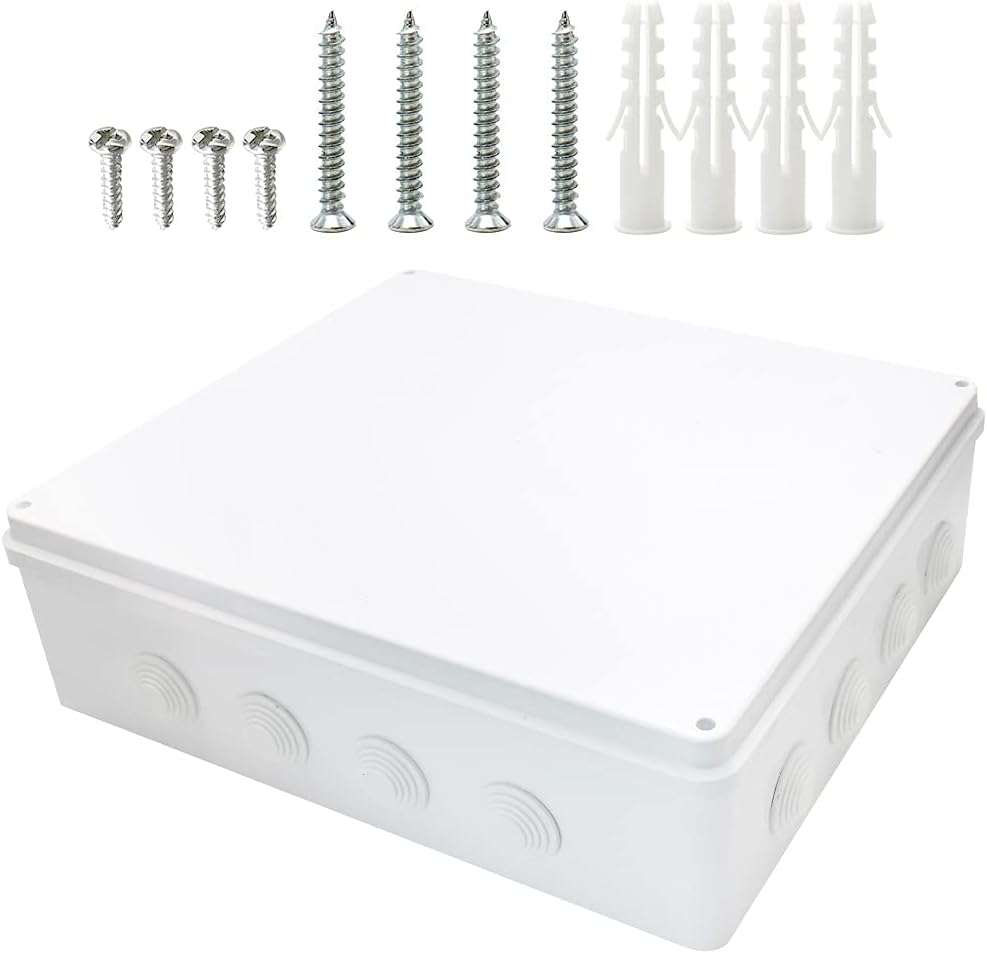 IP65 Junction Box ABS Plastic Waterproof Project Box White 7.9”×7.9”×3.1”inch Pack of 2 M536