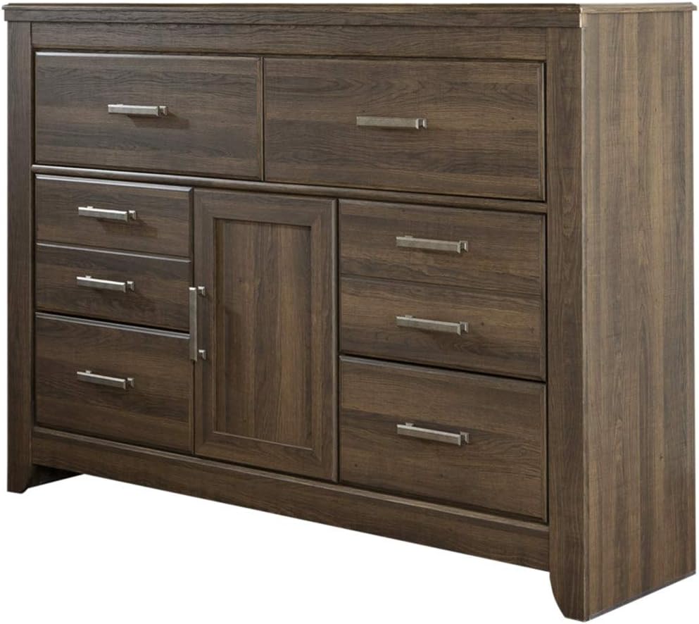 Rustic 6 Drawer Dresser with 1 Cabinet & Adjustable Shelf, Dark Brown B295