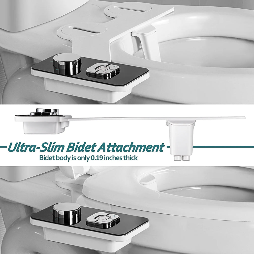 Non-Electric Bidet Toilet Seat Attachment with Pressure Controls, Self-Cleaning Dual Nozzles Black E474483