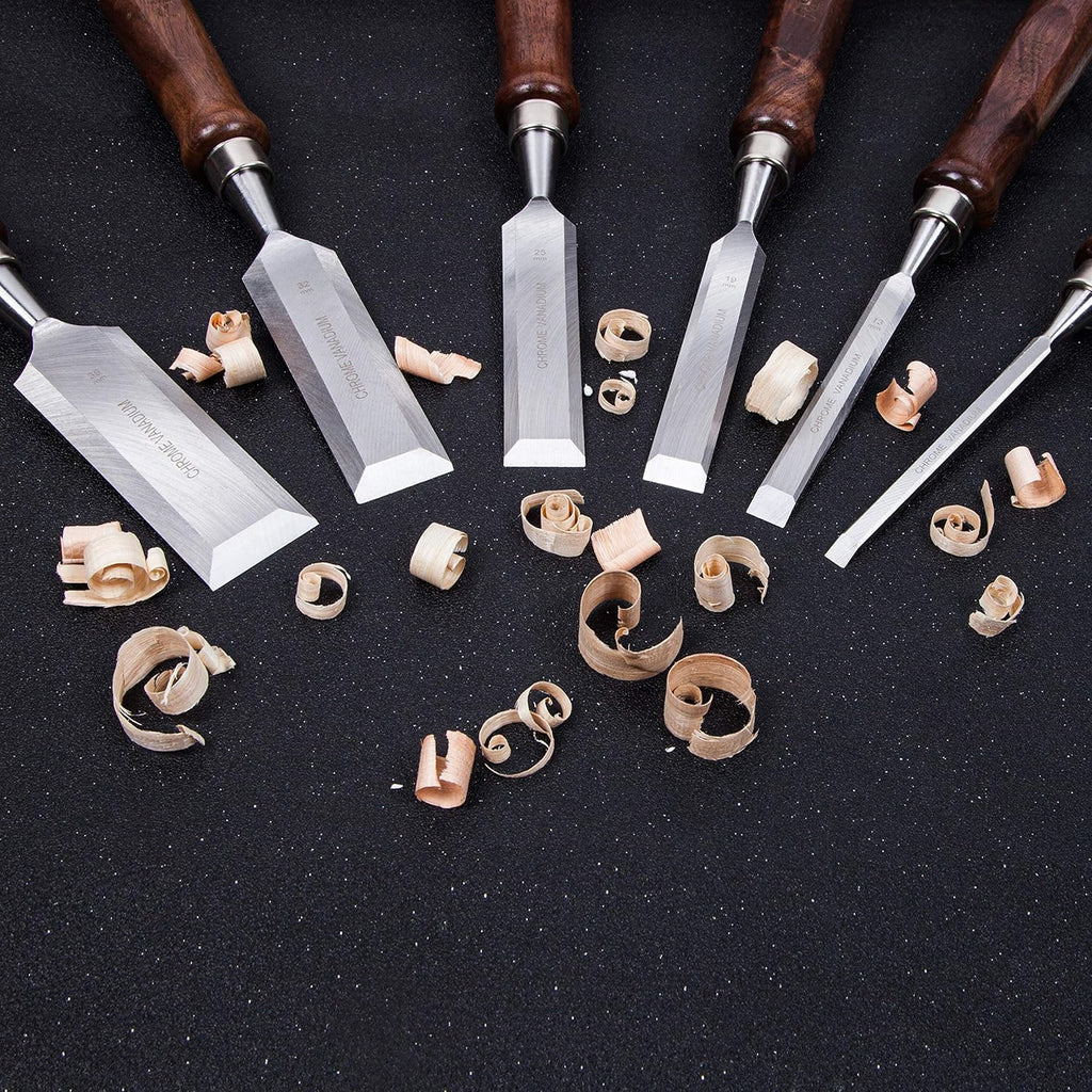 8 Pcs Wood Chisel Set with Walnut Handle and Vanadium Steel Blade, Wood Box Z25944