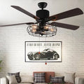 5 - Blade Caged Ceiling Fan with Remote Control and Light Kit A1693