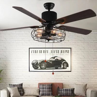 5 - Blade Caged Ceiling Fan with Remote Control and Light Kit A1693