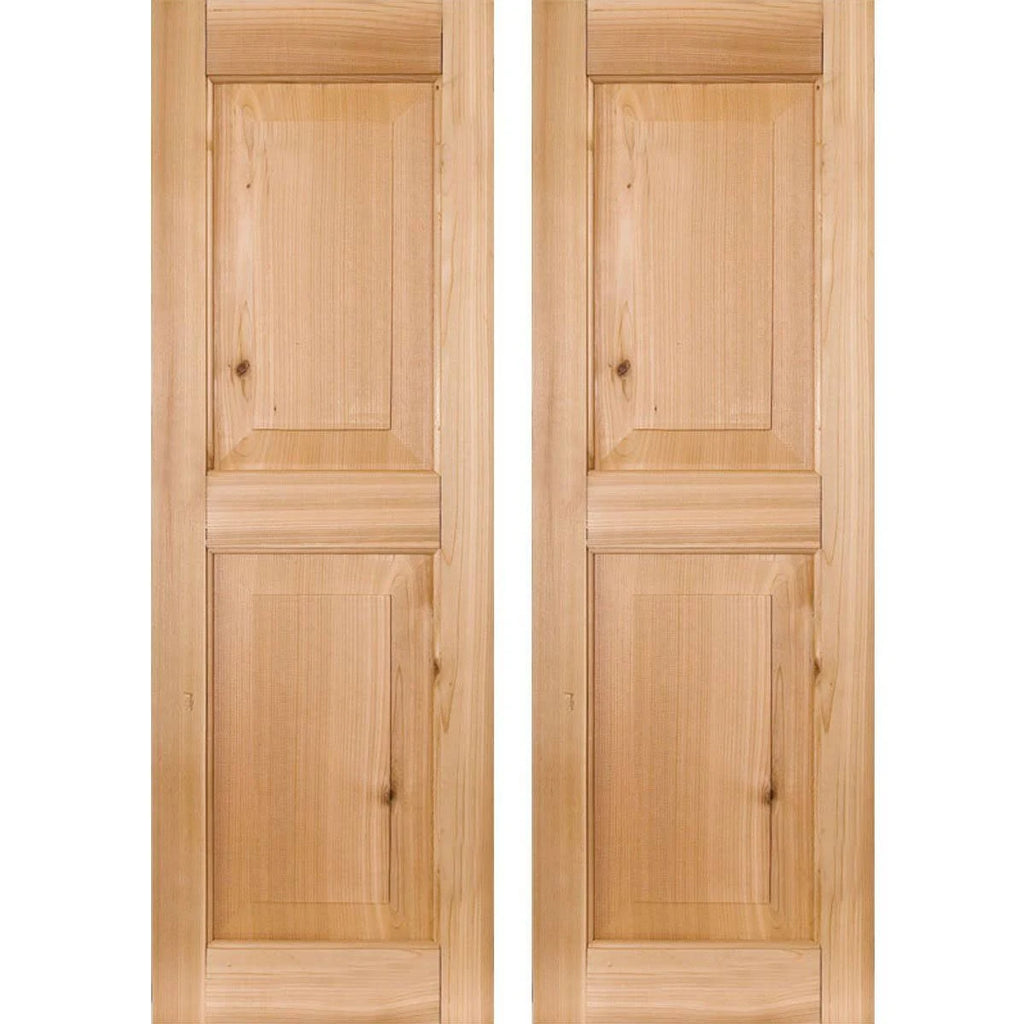 12 in. x 50 in. Real Wood Pine Raised Panel Shutters Pair Unfinished B238875