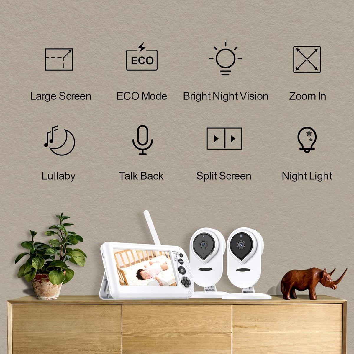 4.3 1080P HD Split-Screen Video Baby Monitor with 2 Cameras M600162