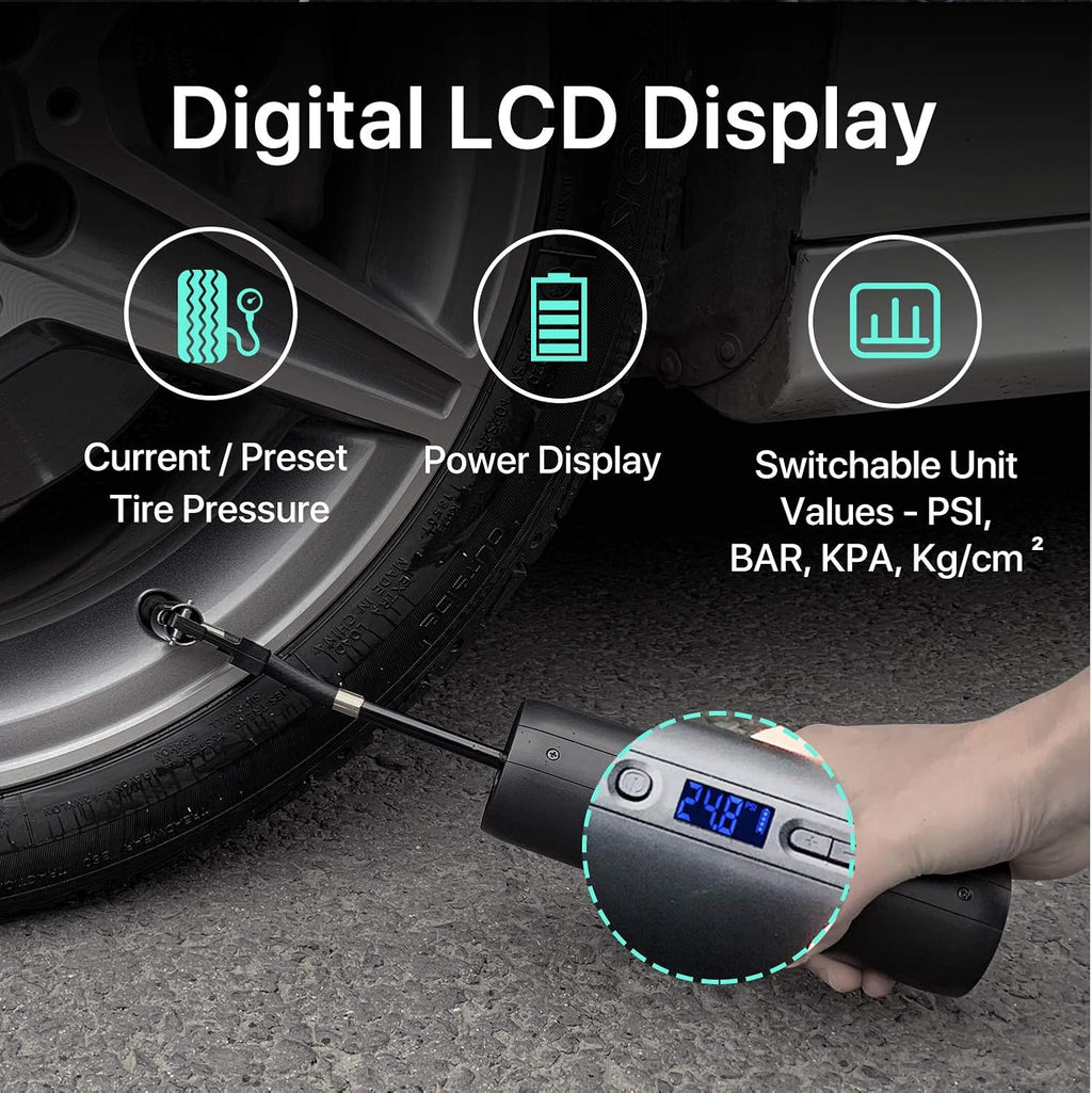Rechargeable Portable Air Compressor Tire Inflator Electric Pump 12V DC with Digital Gauge LCD Display LED Light 150PSI M30338