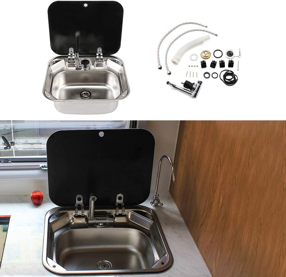 Stainless Steel Hand Wash Basin Sink with Tempered Glass Cover B793902