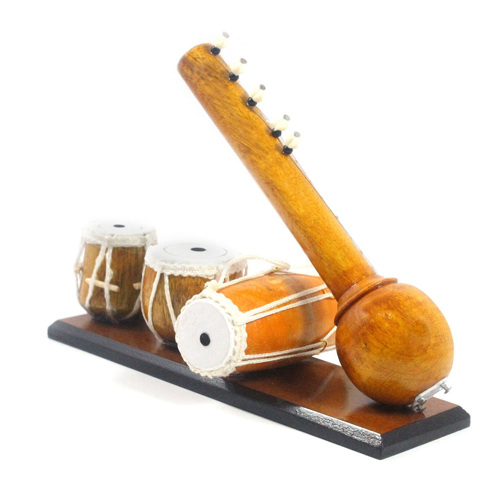 Handmade Miniature Wooden Tabla Sitar Harmonium Showpiece L839028