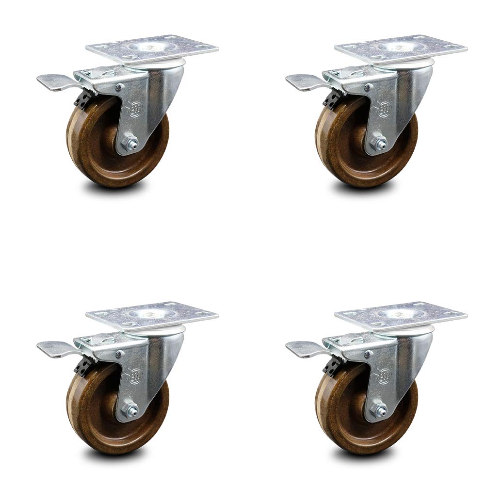 4” x 1.5 Brown High Temperature Phenolic Wheels Caster Set of 4 H52610