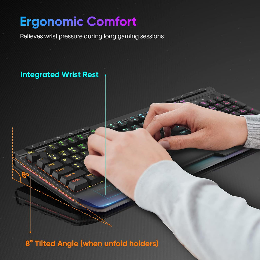 RGB Wired Full Size Gaming Keyboard with Ergonomic Wrist Rest Y439890
