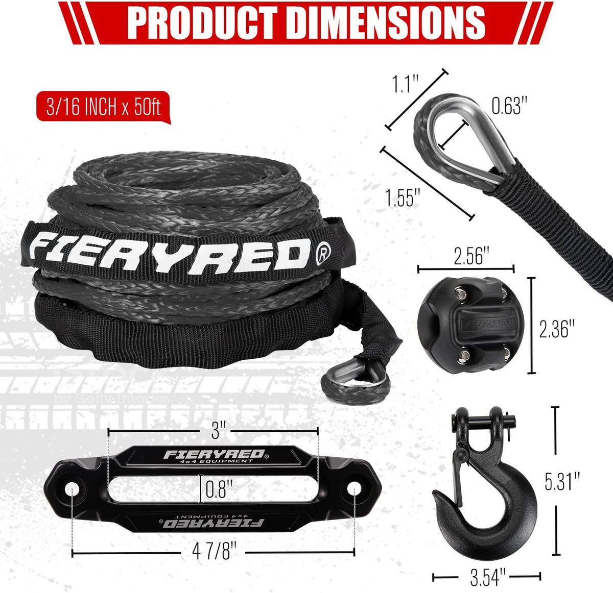 Black 3/16 50FT Synthetic Winch Rope Cable Kit with Forged Hook Fairleads, Pack of 2 W2093
